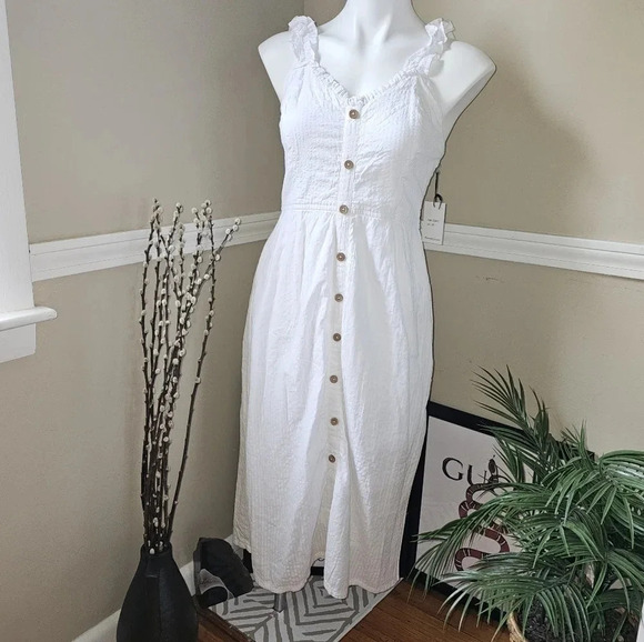 White Button Down Boho Midi Dress - Picture 2 of 6